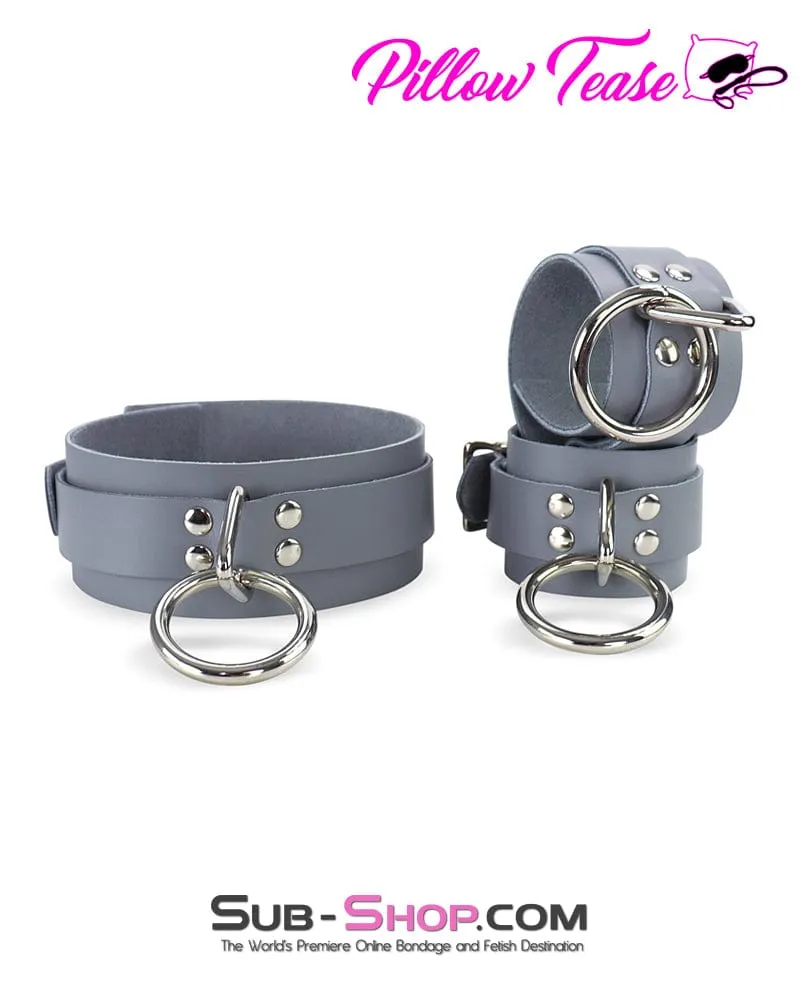 0654A      Steel Grey Leather Bondage Collar - MEGA Deal