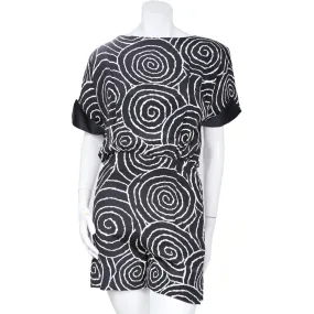 1980s Black Crêpe de Chine Spiral Print Romper