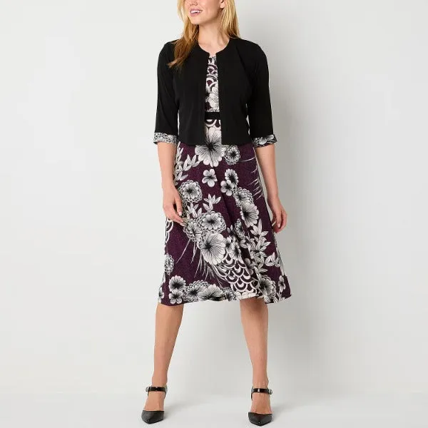 1PC  Floral Jacket Dress Plum / Black - Studio 1