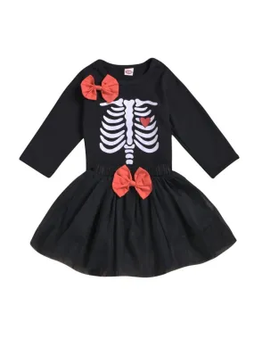 2-Piece Baby Toddler Girl Halloween Outfit Tee   Black Mesh Skirt