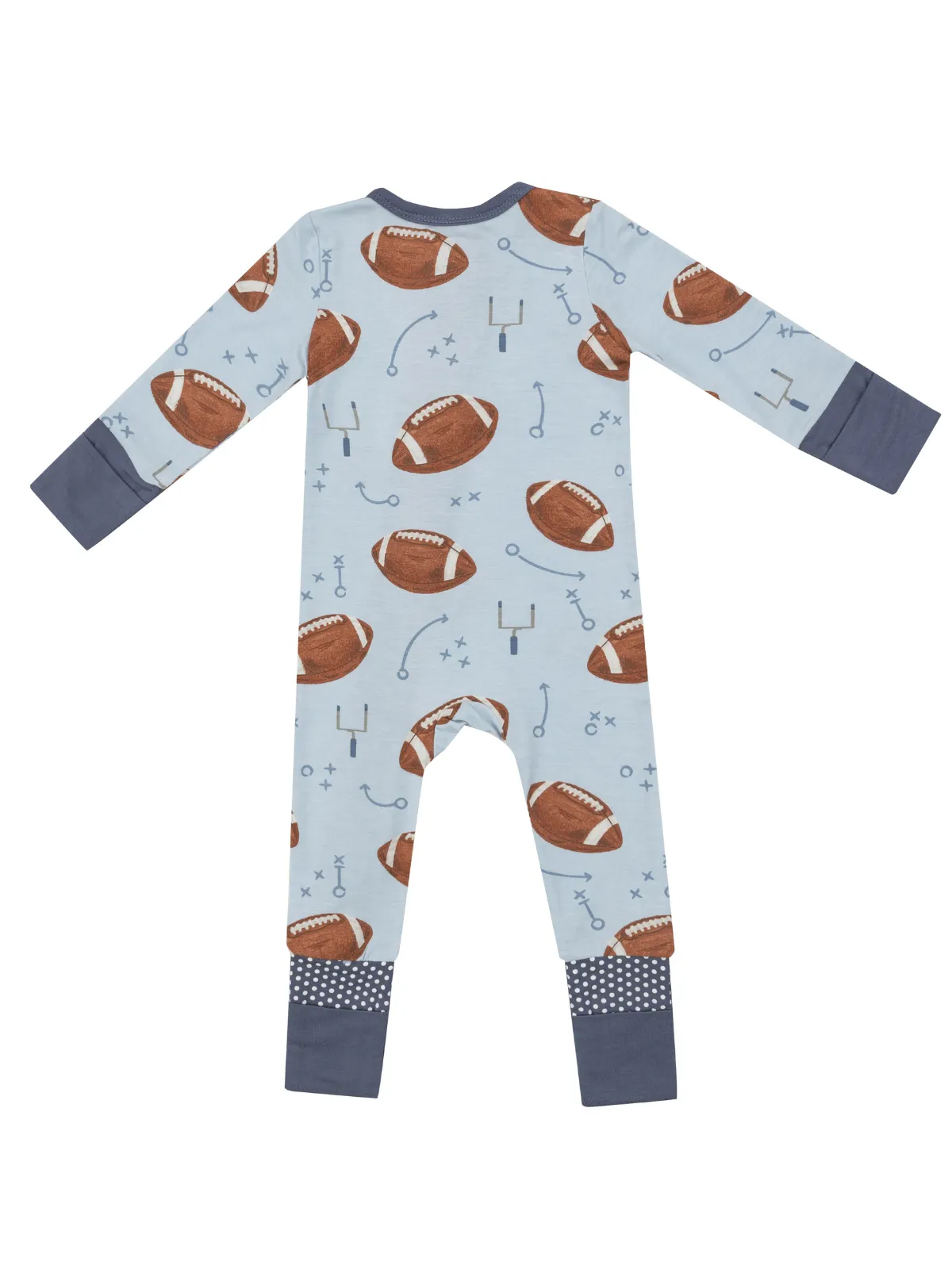 2-Way Zip Romper, Footballs Blue