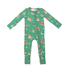 2 Way Zip Romper, Green Gingerbread Sleigh