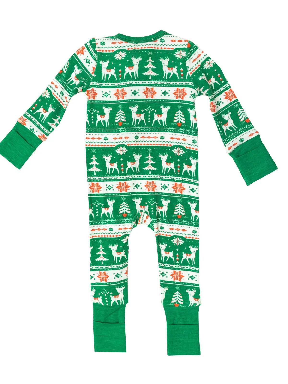 2 Way Zip Romper, Vintage Deer Fair Isle Jolly Green