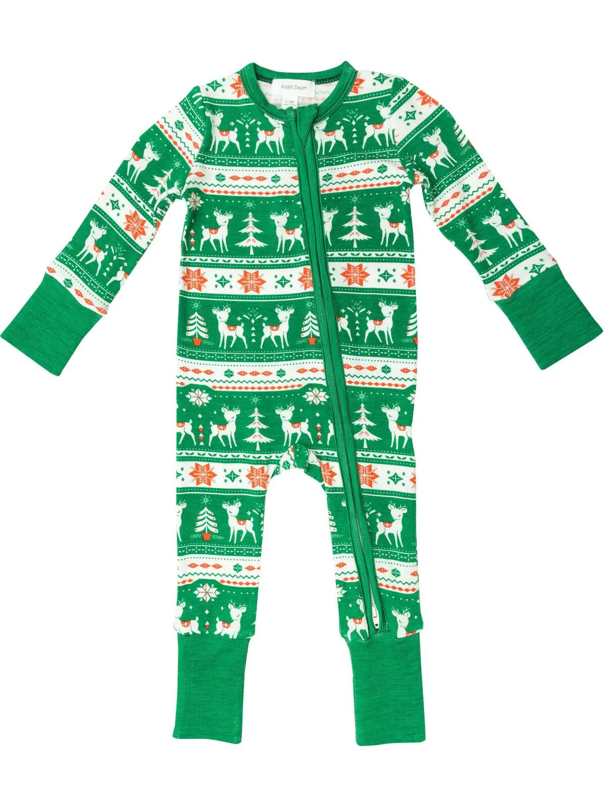 2 Way Zip Romper, Vintage Deer Fair Isle Jolly Green