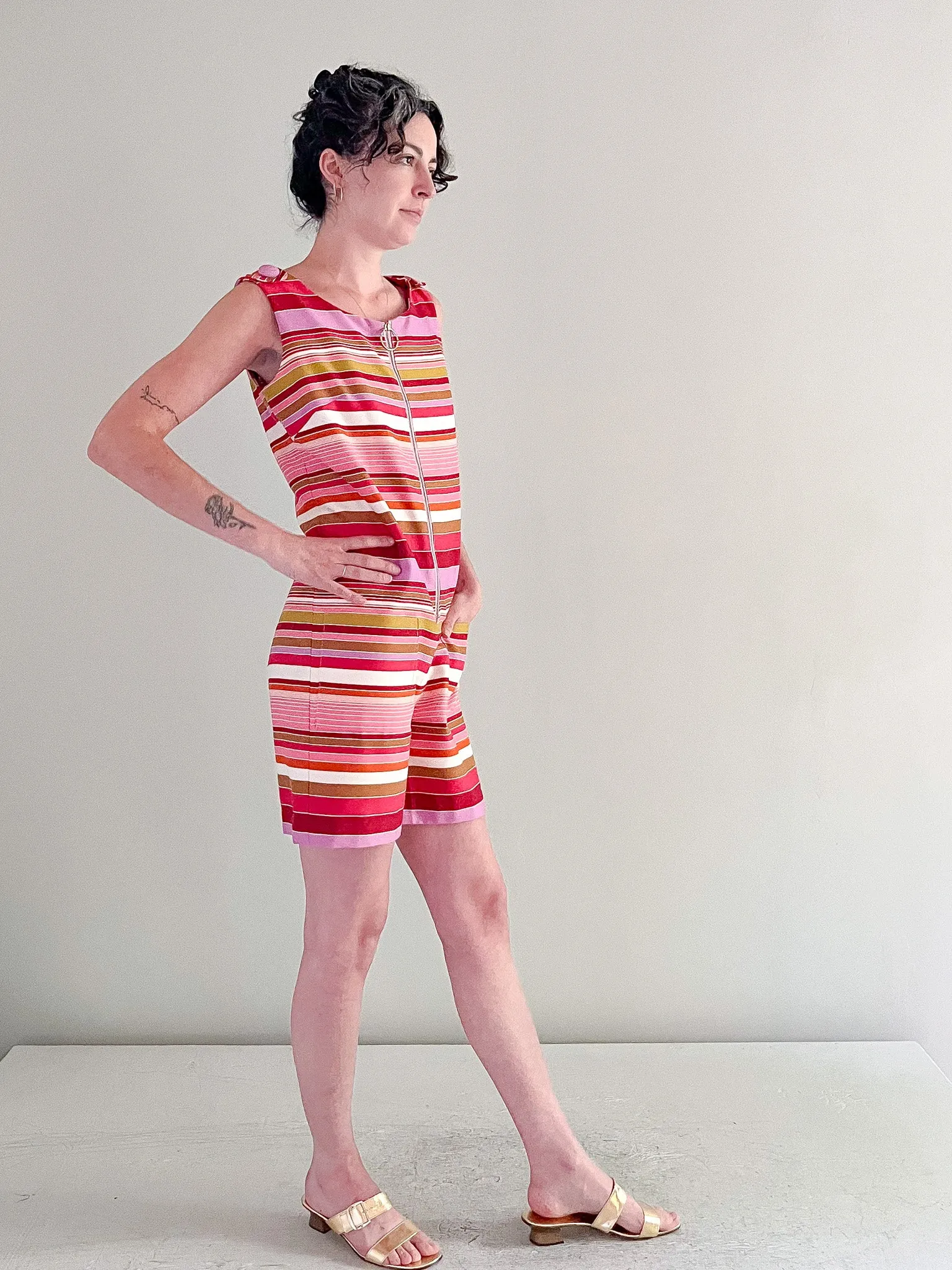 Absolutely Adorable 1960's Striped Romper / Sz S