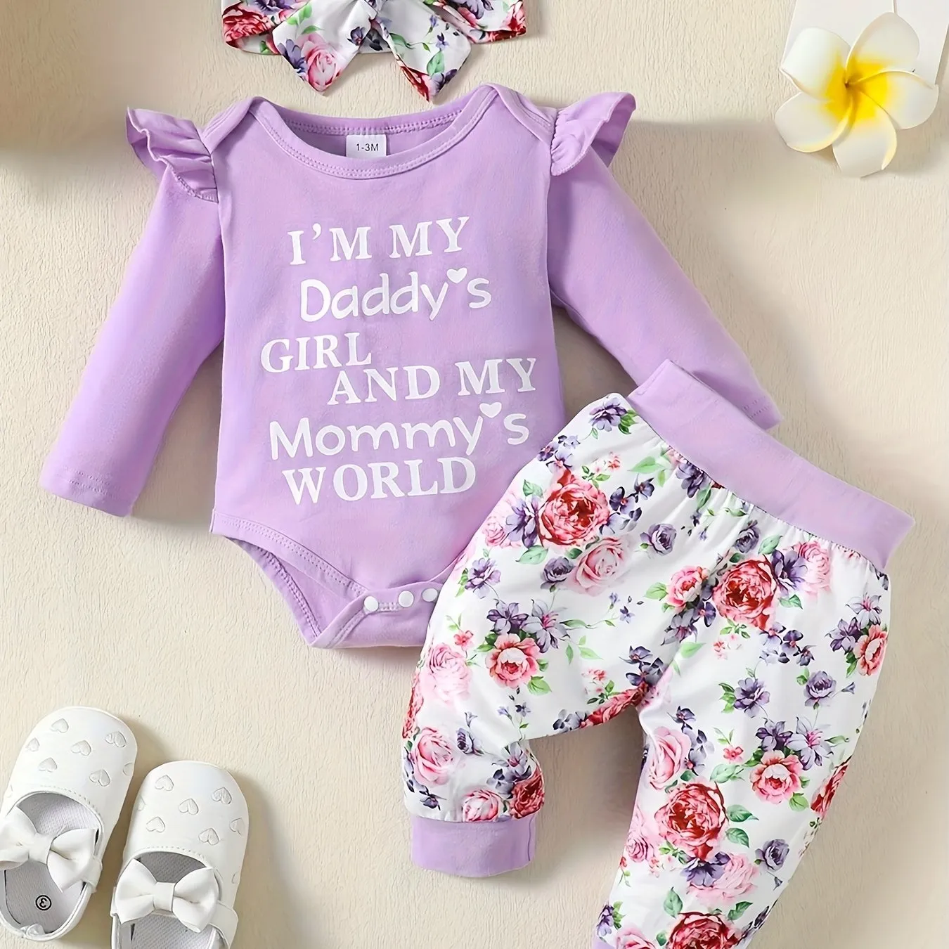 Adorable Infant Letter Romper Set with Floral Print Pants