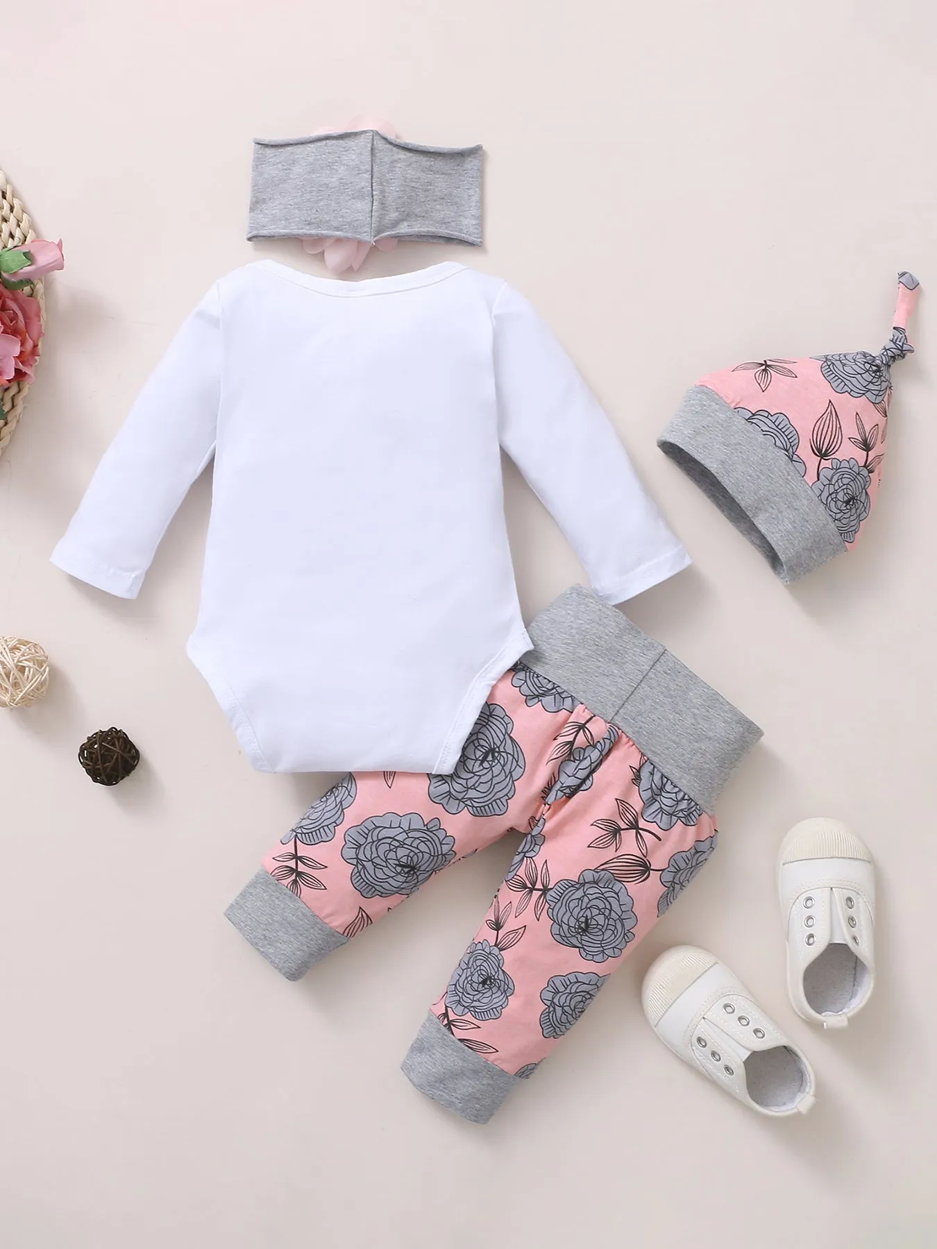 Adorable Infant Letter Romper Set with Floral Print Pants