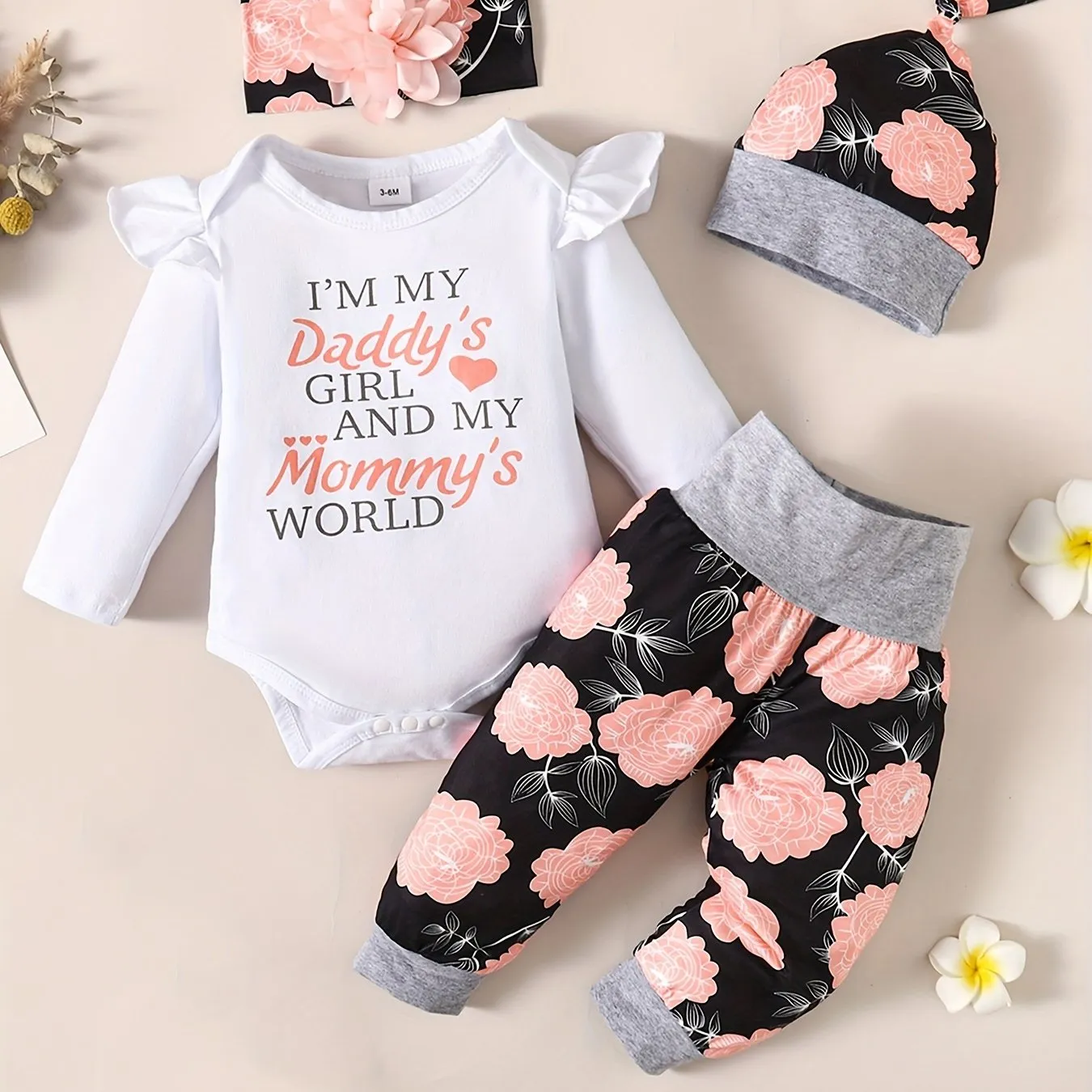 Adorable Infant Letter Romper Set with Floral Print Pants