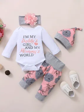 Adorable Infant Letter Romper Set with Floral Print Pants