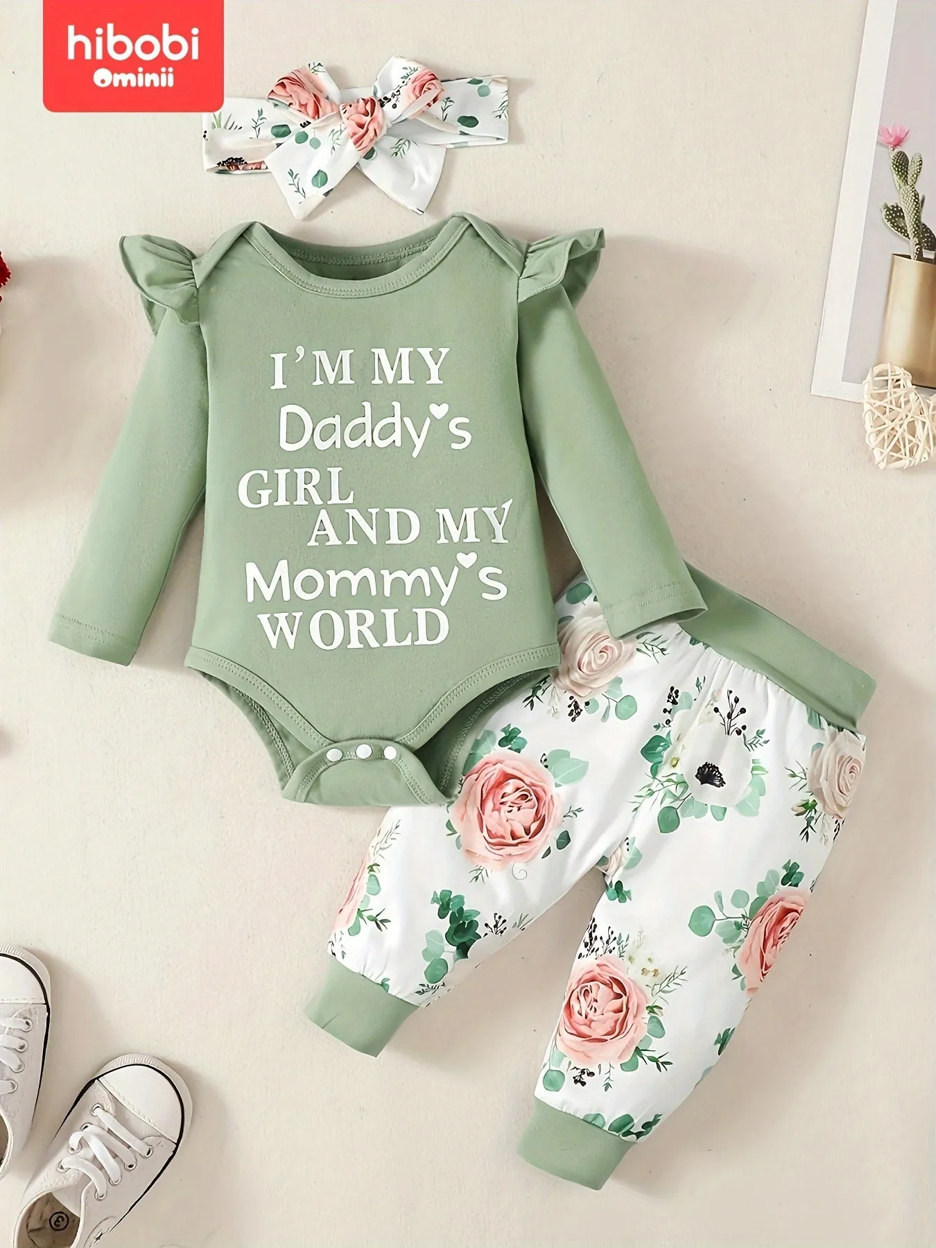 Adorable Infant Letter Romper Set with Floral Print Pants