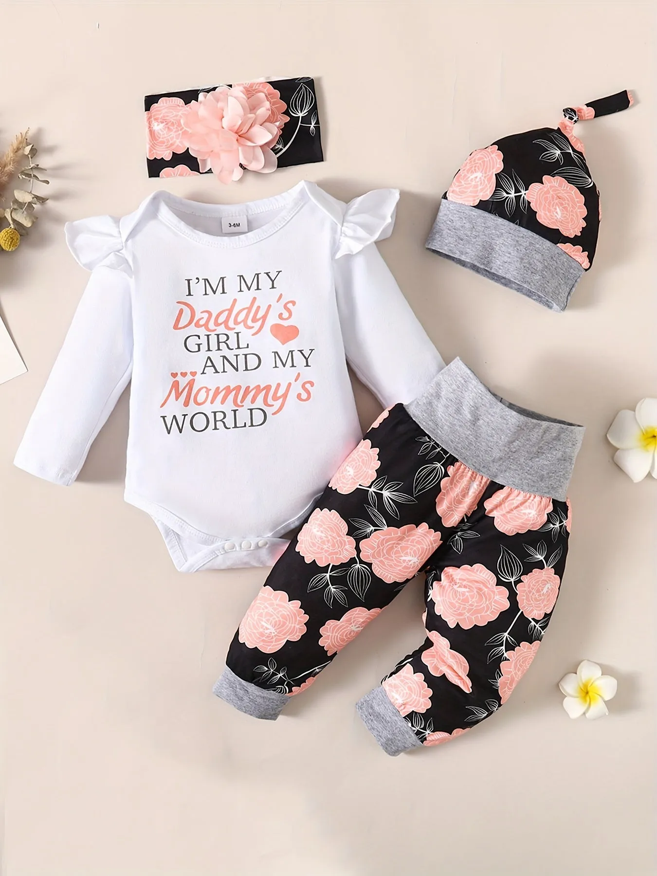 Adorable Infant Letter Romper Set with Floral Print Pants