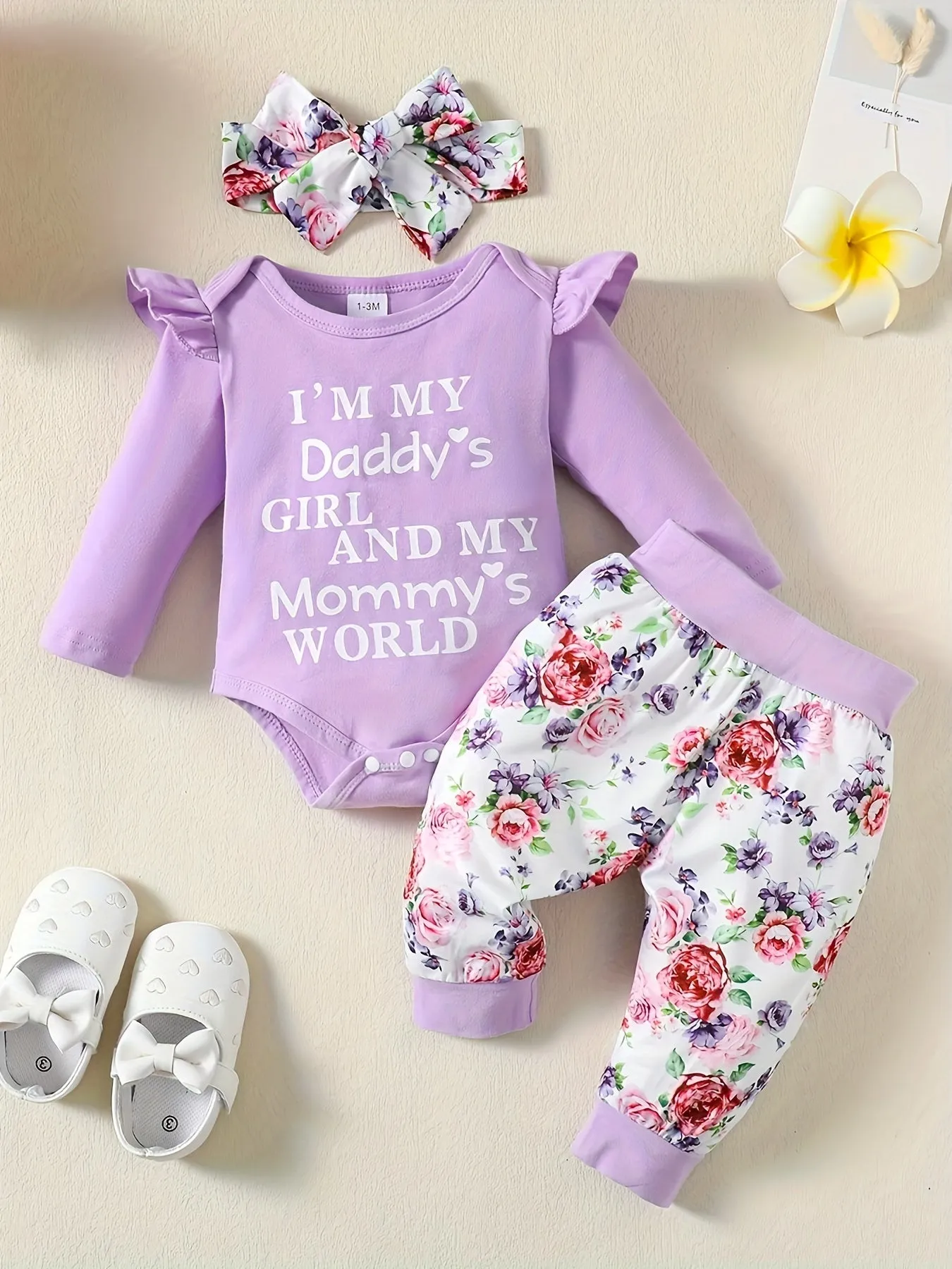 Adorable Infant Letter Romper Set with Floral Print Pants