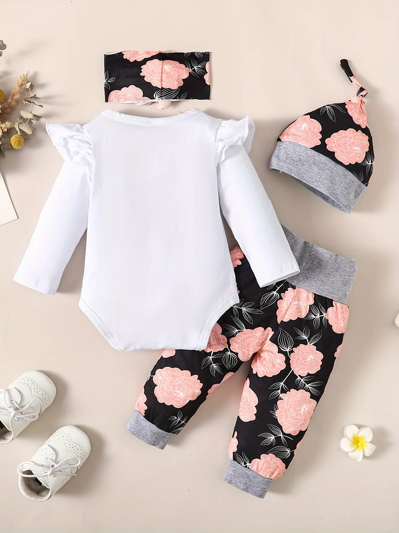 Adorable Infant Letter Romper Set with Floral Print Pants