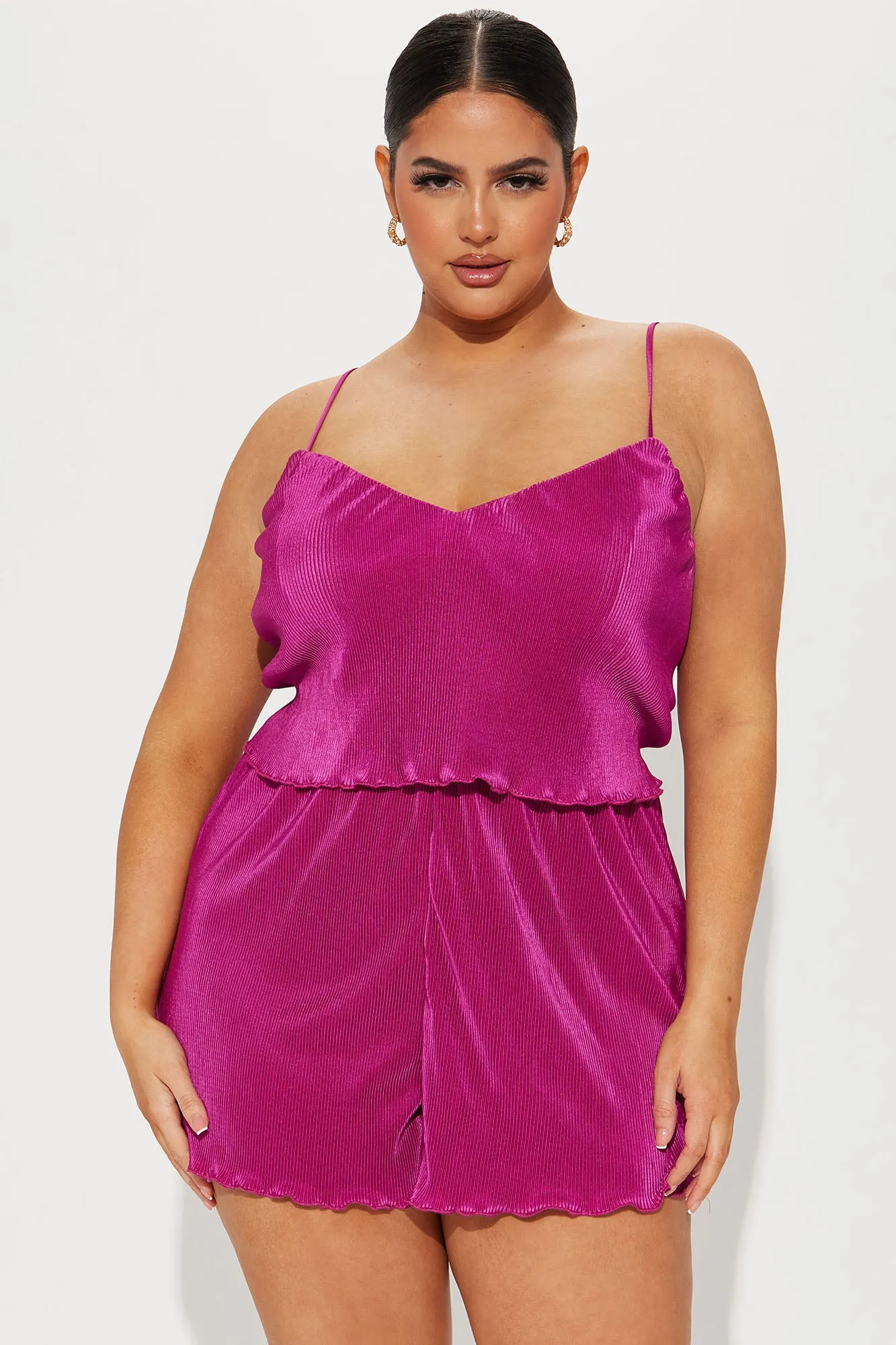 Adriana Plisse Romper - Magenta