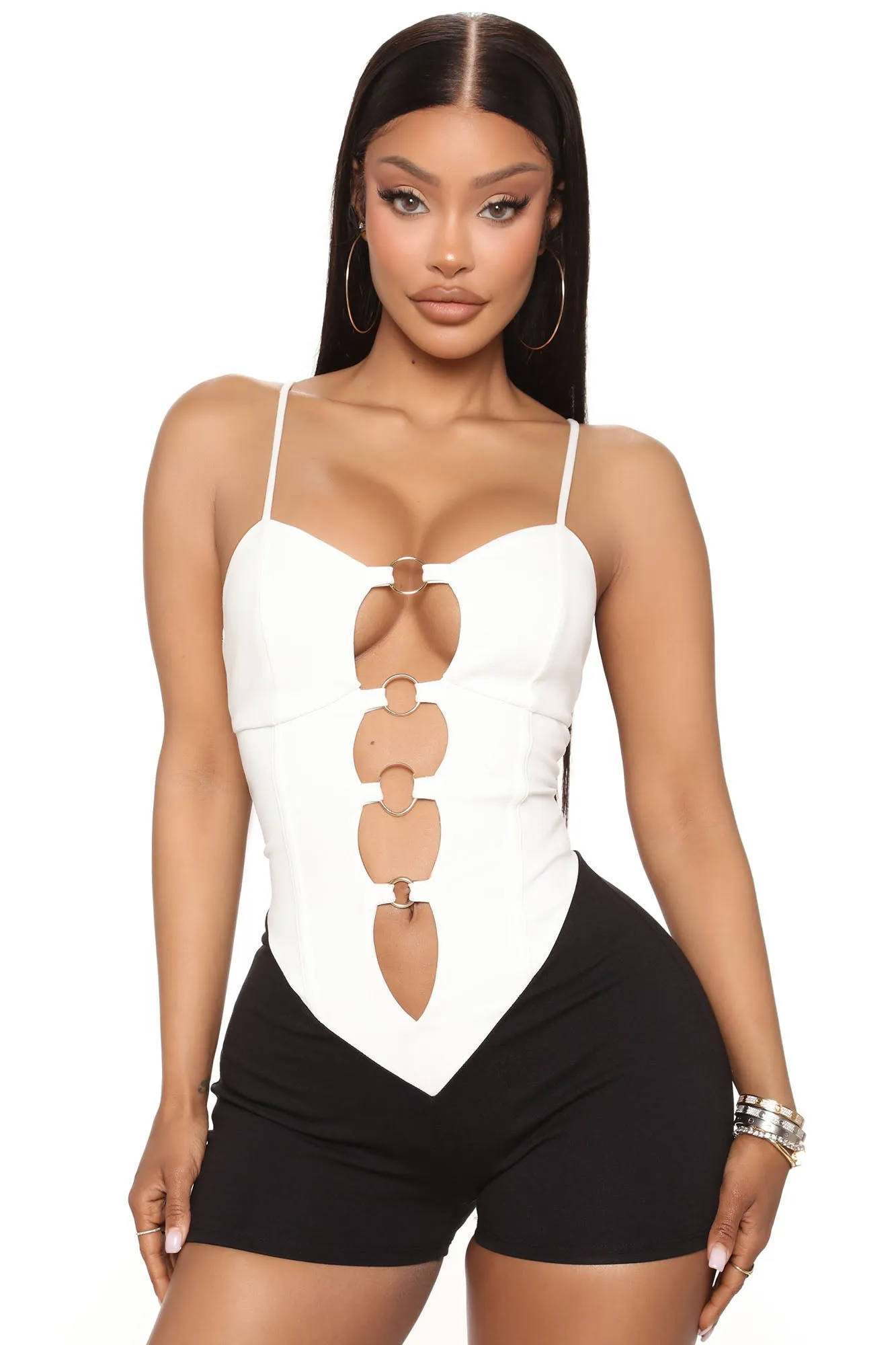 Alyssa Cut Out Romper - White/Black