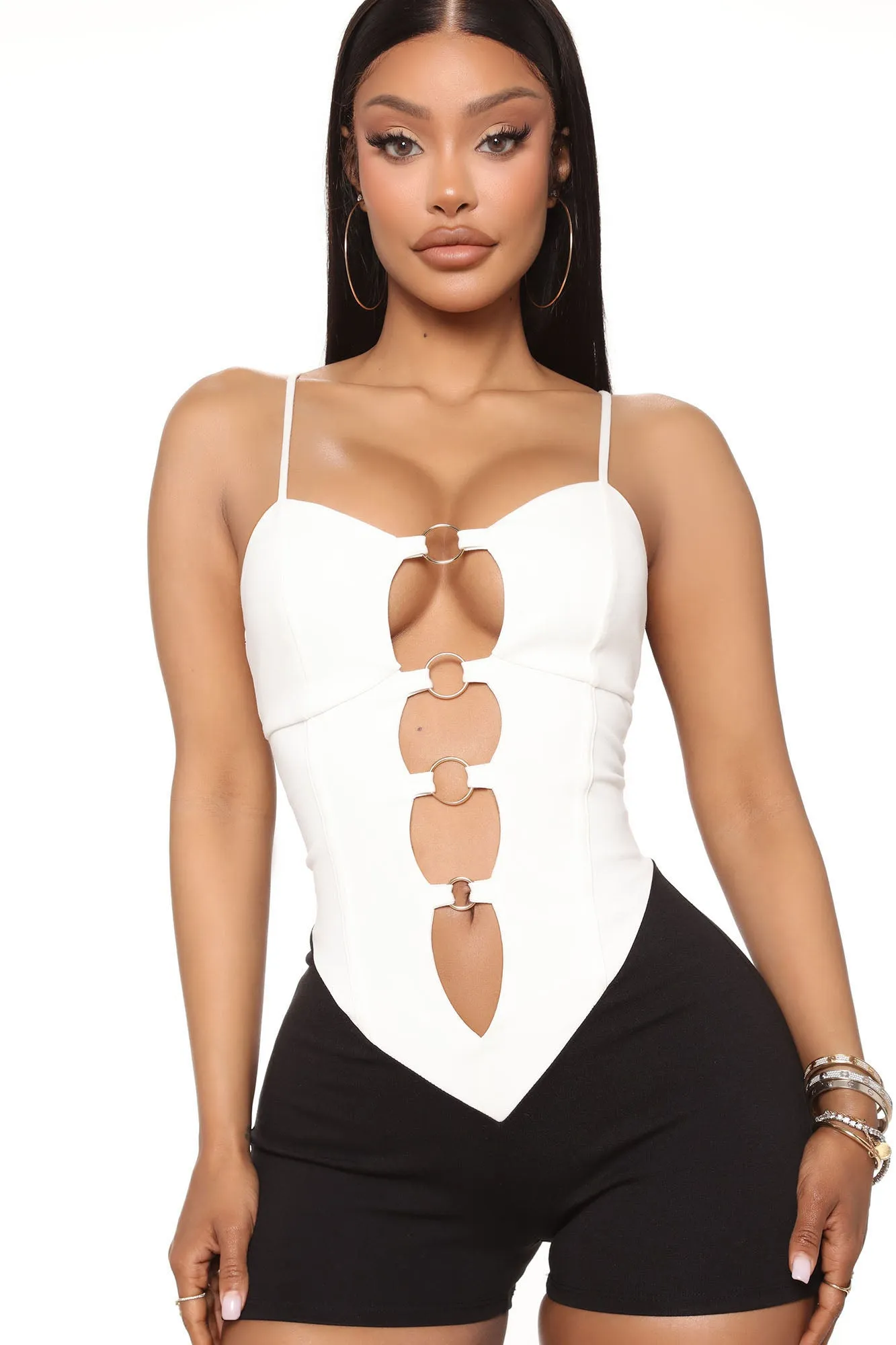 Alyssa Cut Out Romper - White/Black