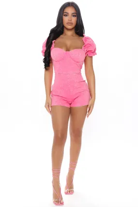 Amelia Denim Romper - Pink