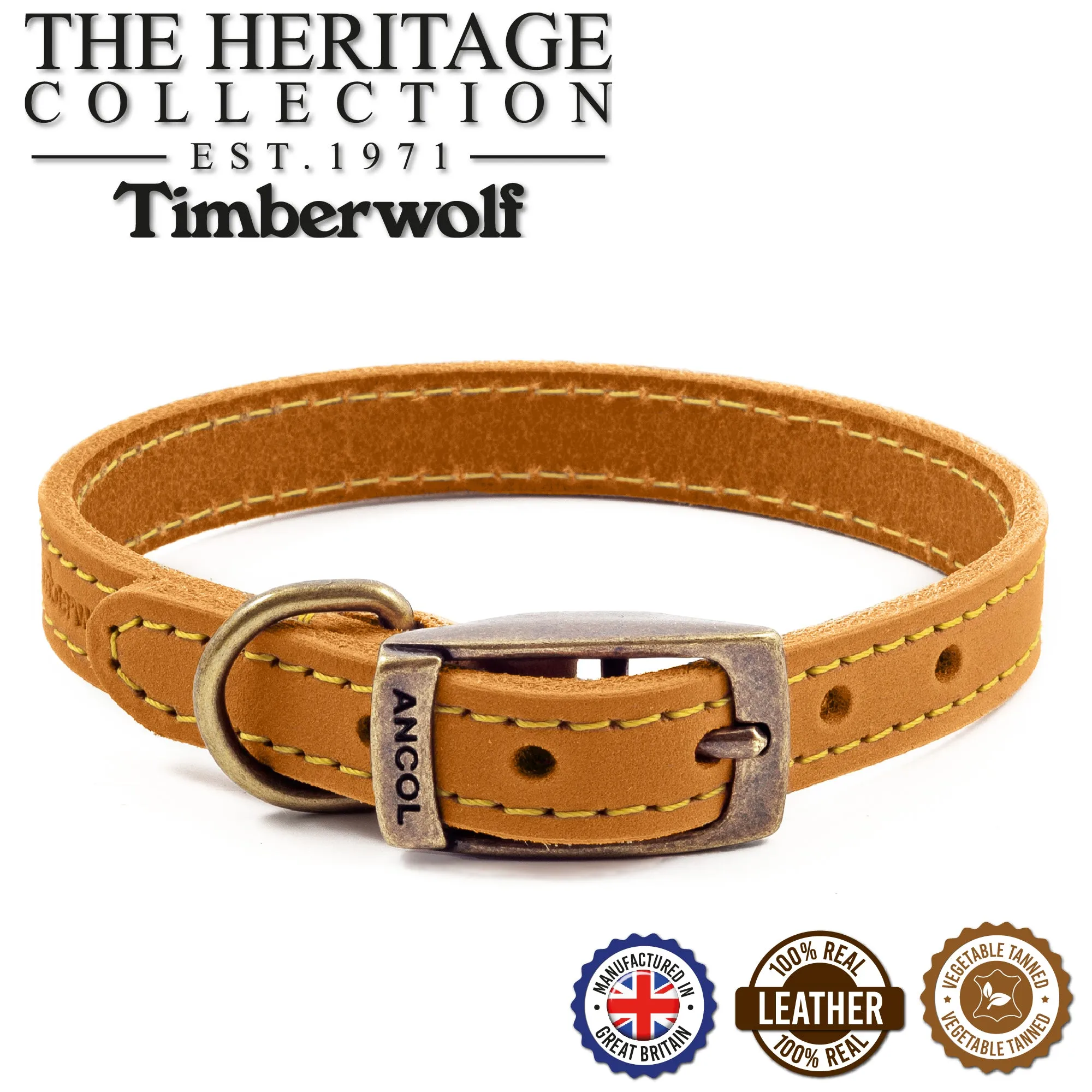 Ancol - Timberwolf Leather Collar - Mustard - Size 3