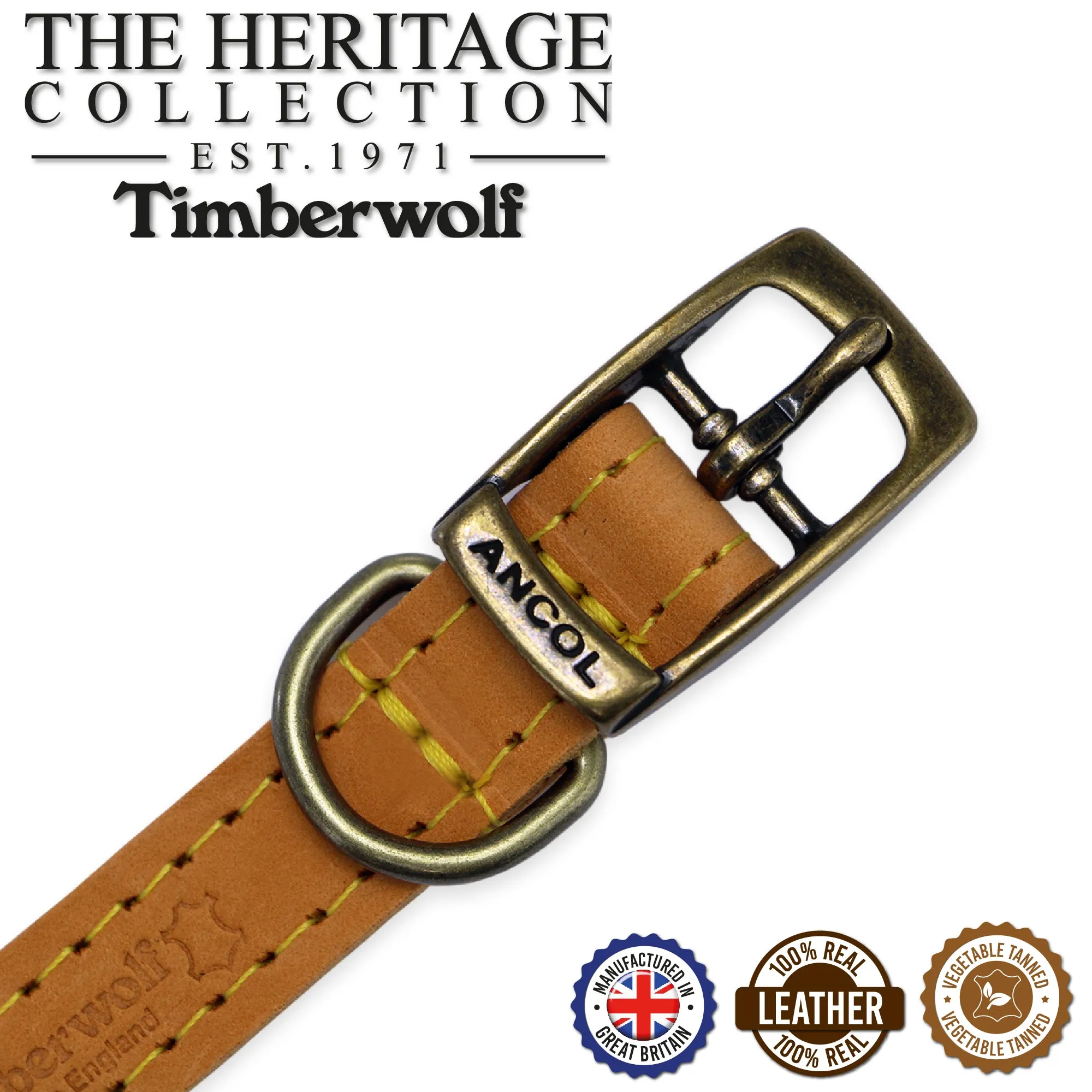 Ancol - Timberwolf Leather Collar - Mustard - Size 3