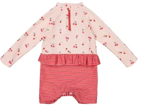 Andy & Evan Pink Cherry L/S Rashguard Swim Romper