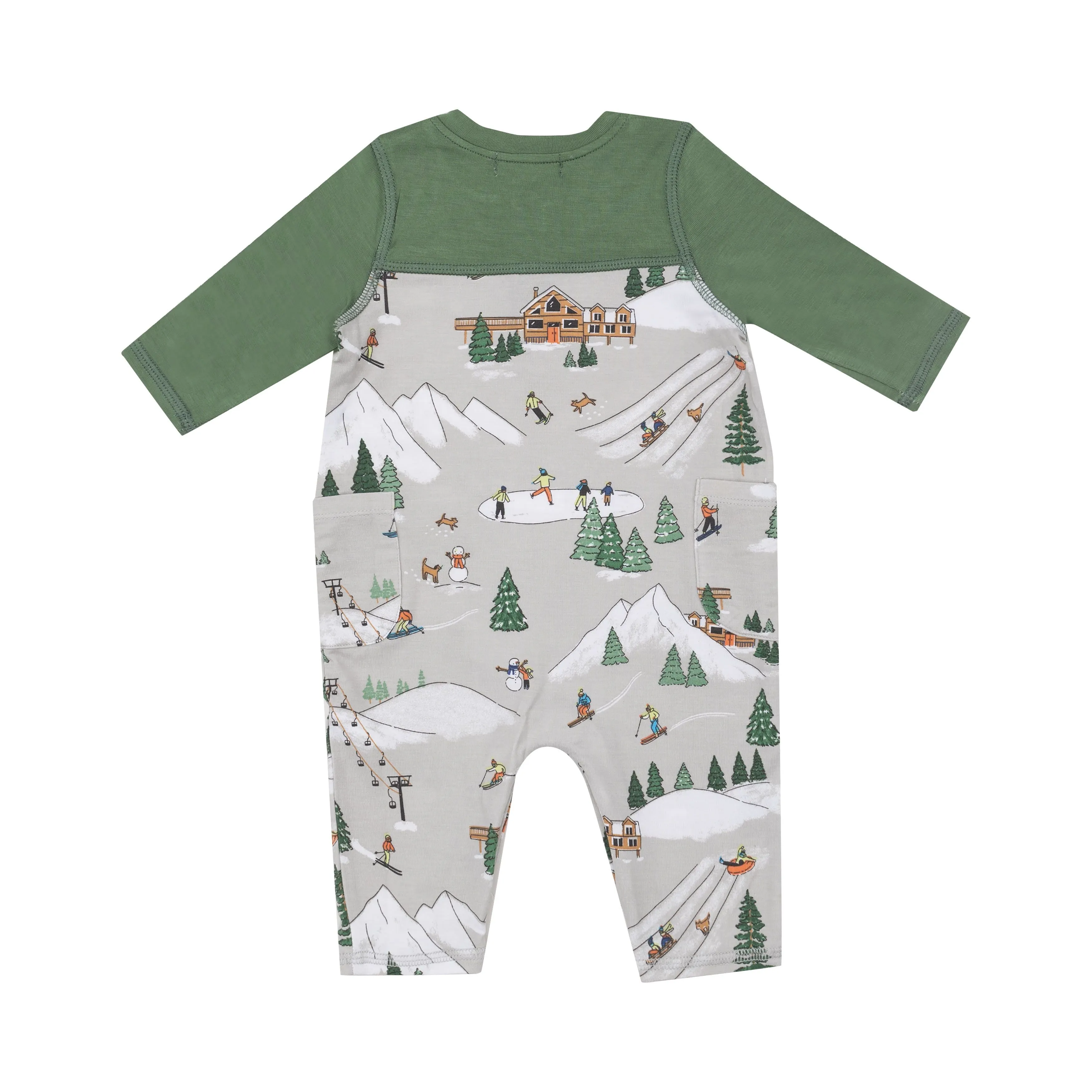 Angel Dear - Romper Contrast Sleeve - Winter Fun Skiers