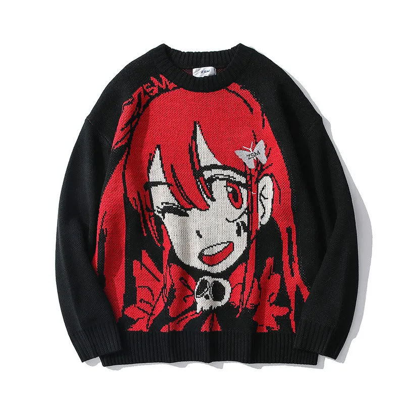 Anime Graphic Unisex Pullover Sweater – Bold and Playful Design