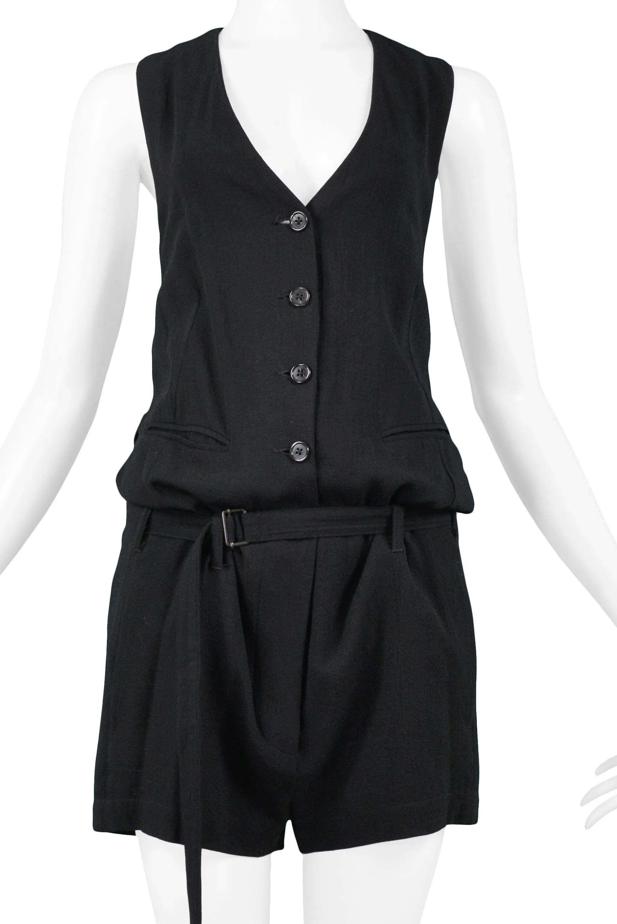 ANN DEMEULEMEESTER BLACK BUTTON FRONT SUIT ROMPER