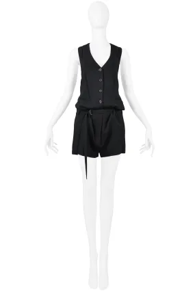 ANN DEMEULEMEESTER BLACK BUTTON FRONT SUIT ROMPER