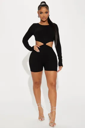 Aria Ribbed Romper - Black