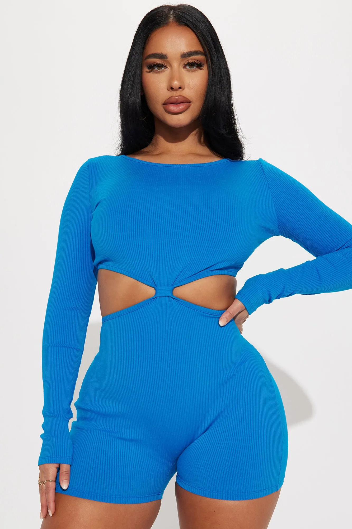 Aria Ribbed Romper - Blue