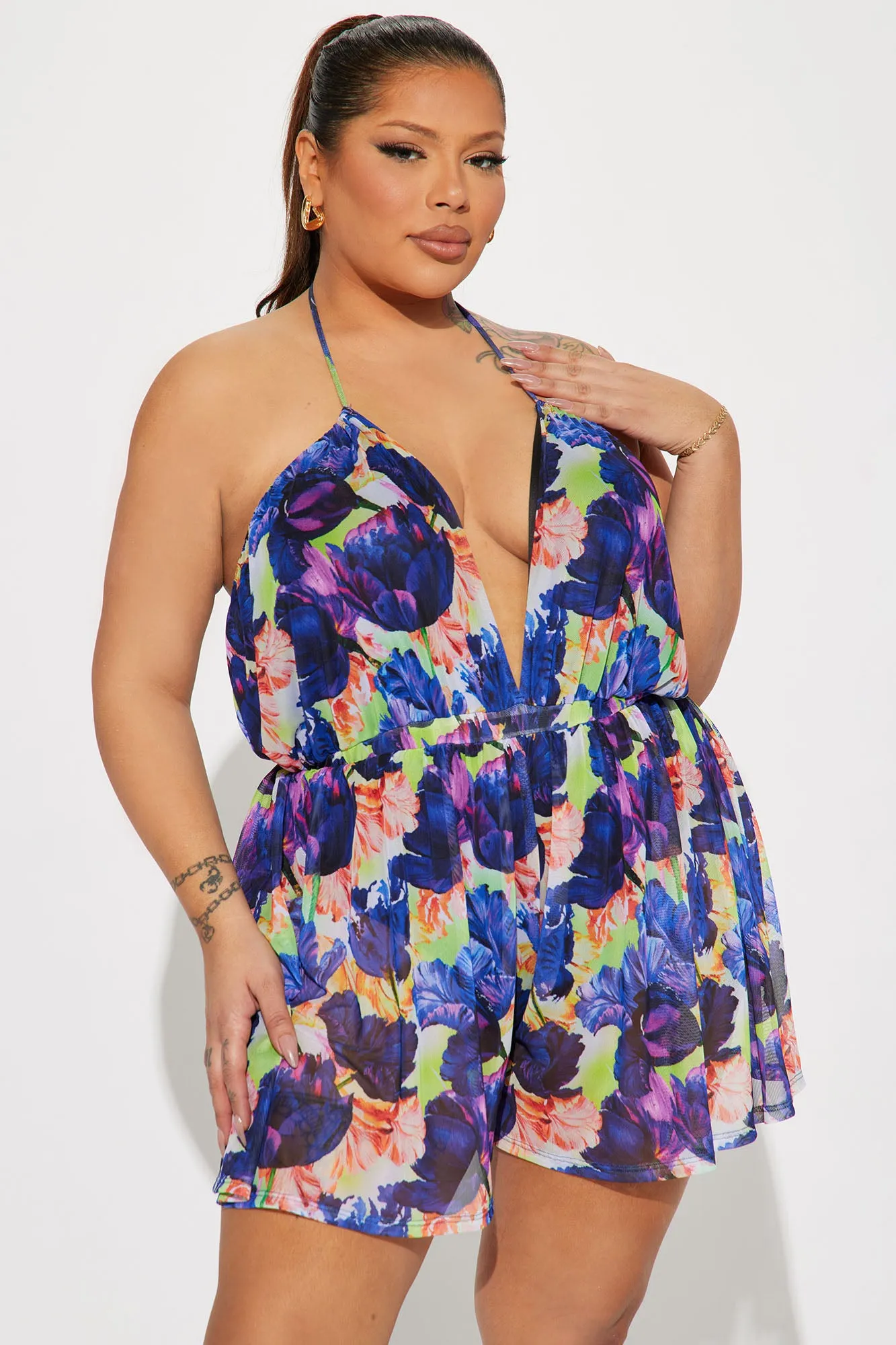 Aries Tie Me Up Romper - Plum/Multi