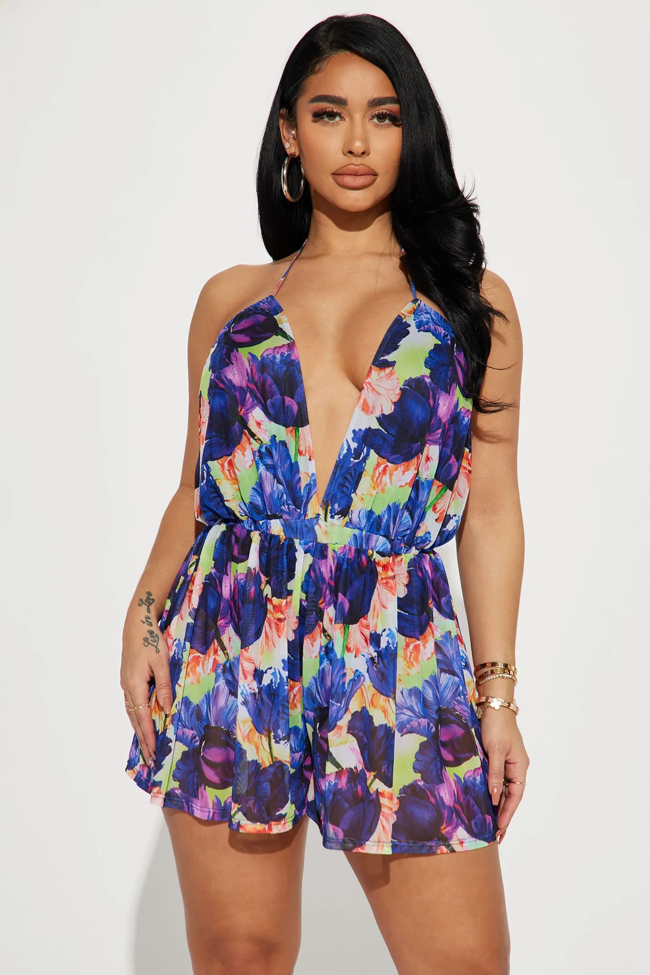 Aries Tie Me Up Romper - Plum/Multi