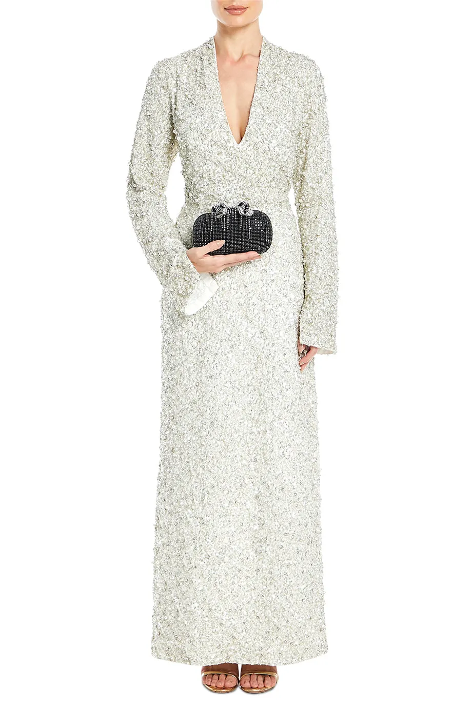 Asha V Neck Long Sleeve Evening Maxi Dress