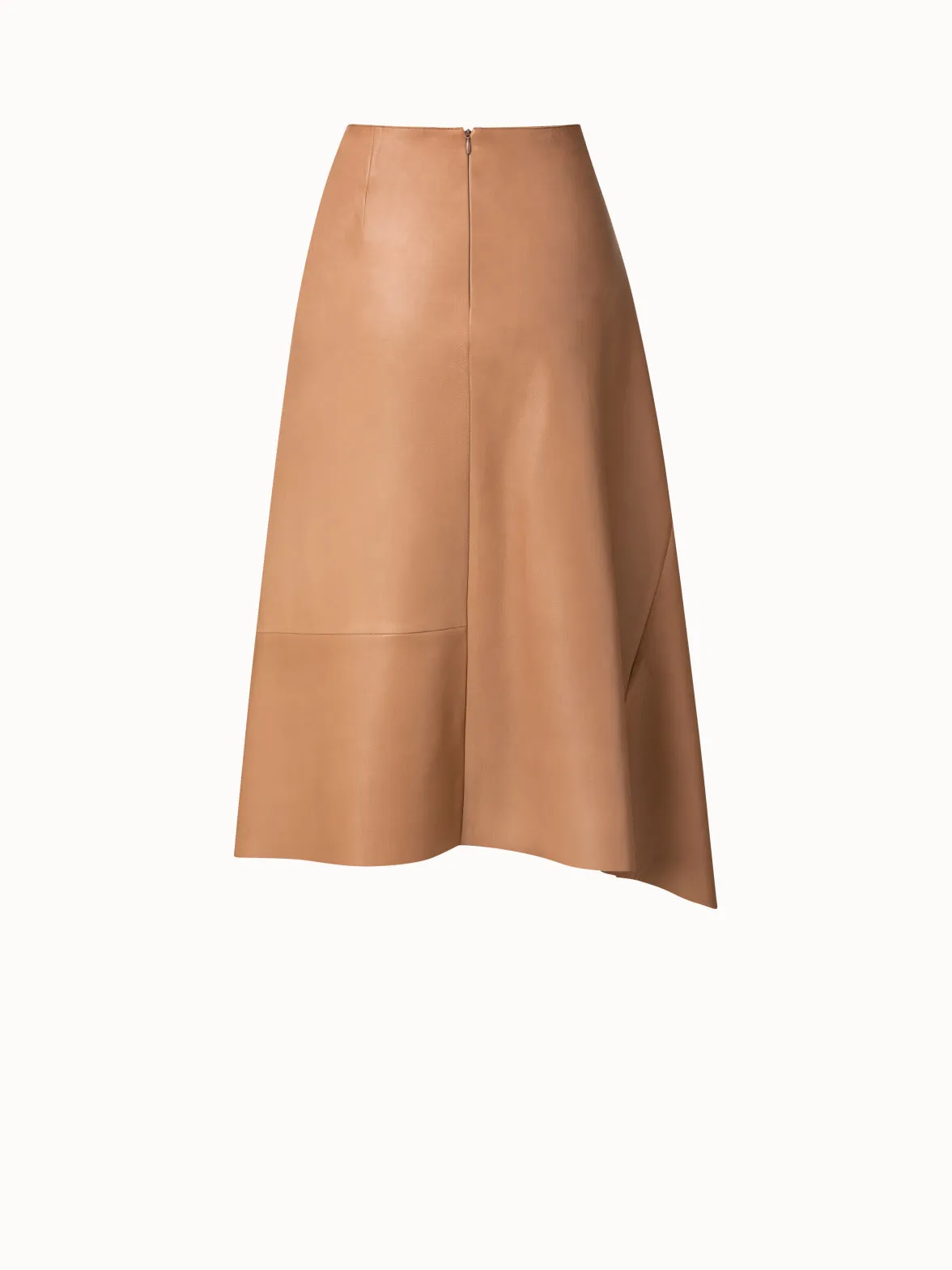 Asymmetrical Lamb Nappa Leather Midi Skirt