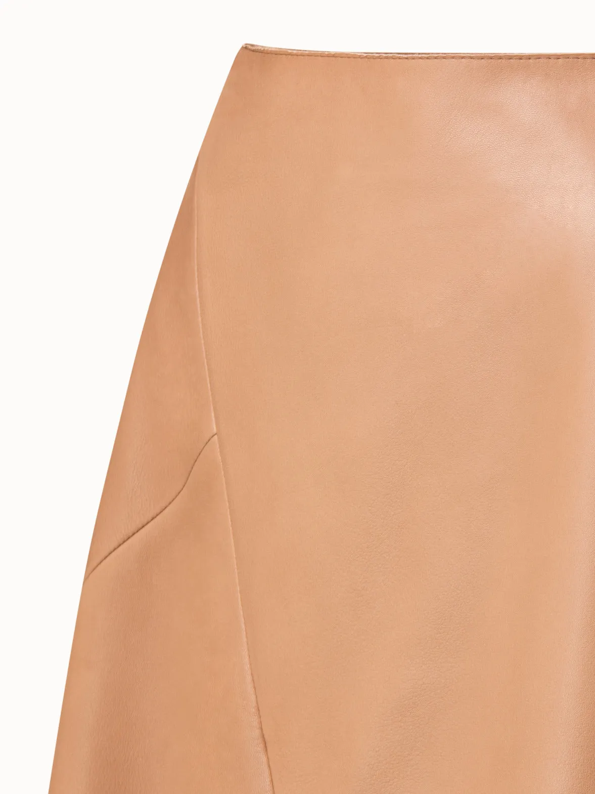 Asymmetrical Lamb Nappa Leather Midi Skirt