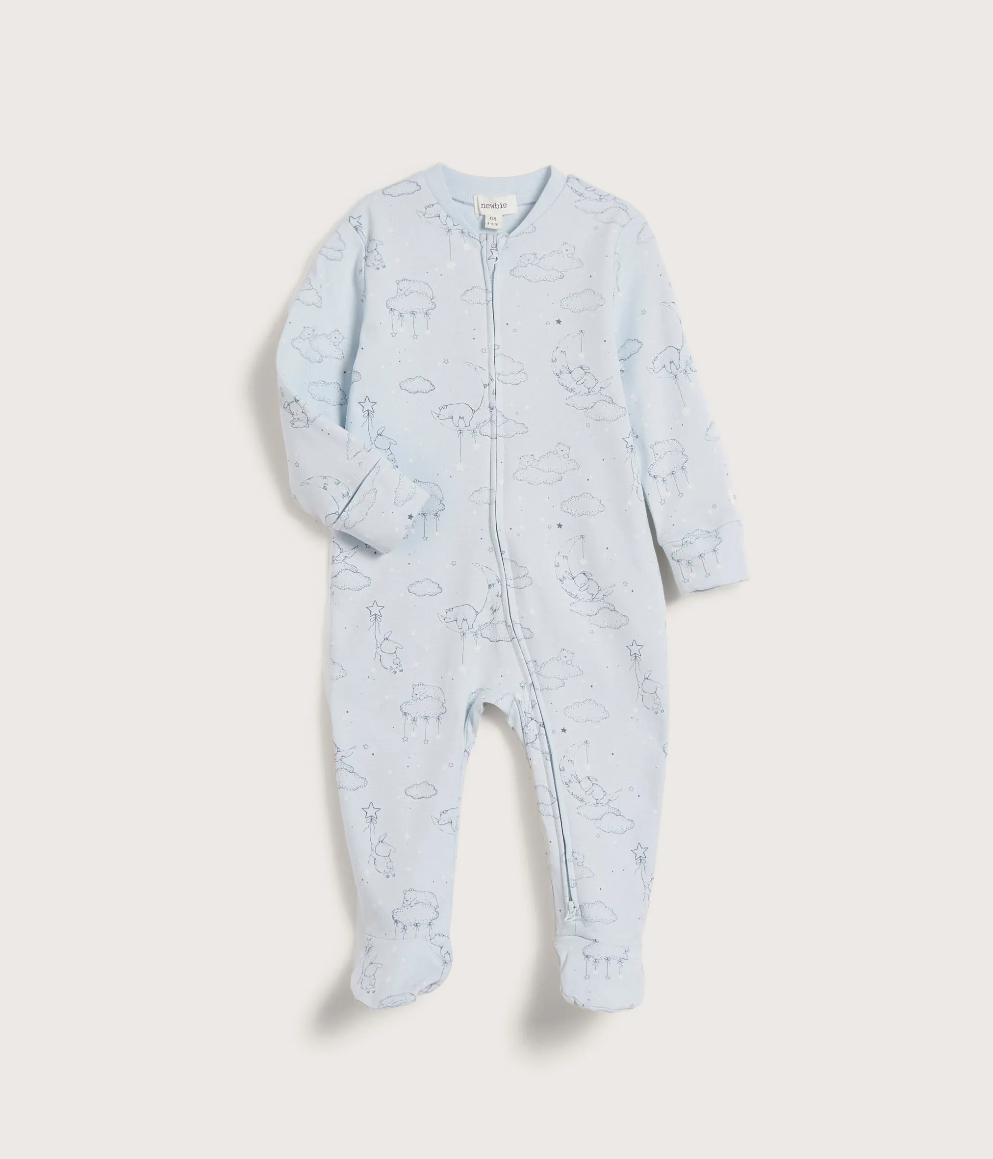 Baby blue animal 2-way zip sleepsuit