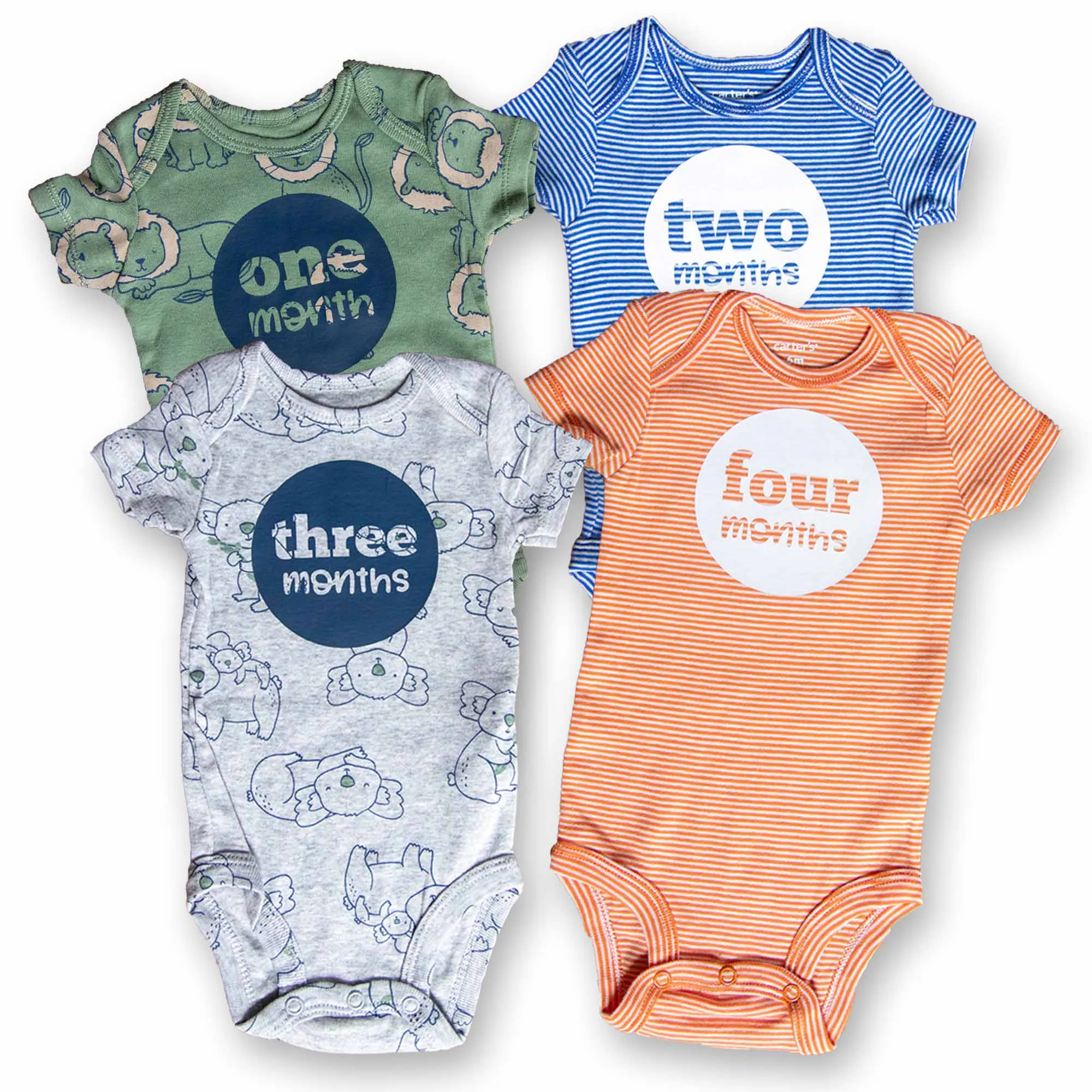 Baby Boy Monthly Photo Bodysuit Set – Jungle Animals and Stripes