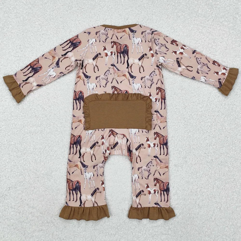 Baby Infant Girls Rompers Horse Rodeo Western Zip Rompers LR1771