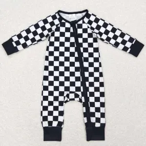 Baby Infant Kids Rompers Black Checkered Long Sleeve Zip Sleepers Rompers LR0812