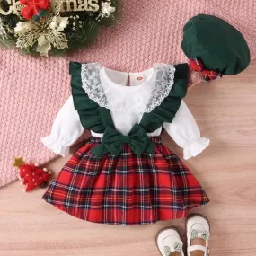 Baby Romper, Suspender Skirt And Headband Set