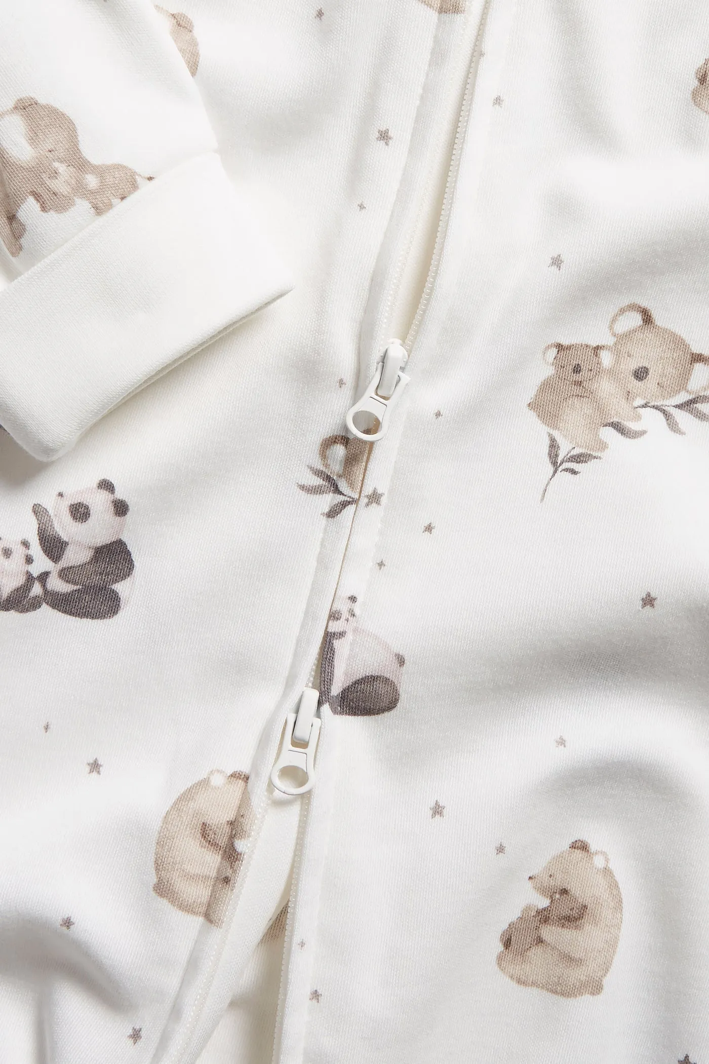 Baby white animal patterned sleepsuit