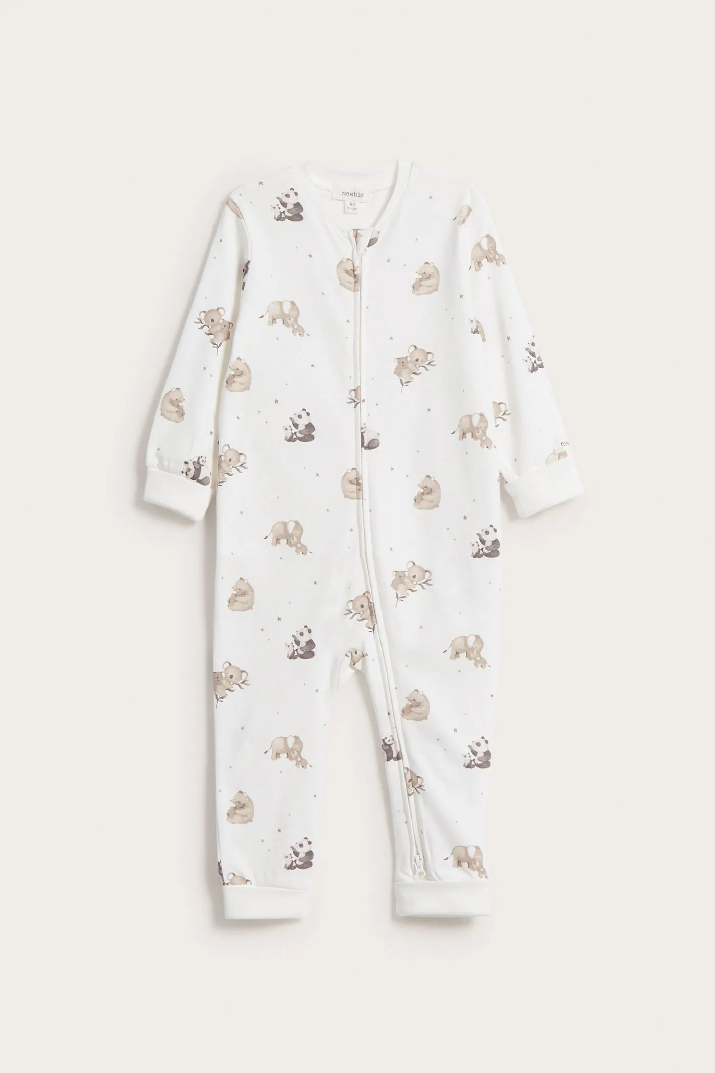 Baby white animal patterned sleepsuit