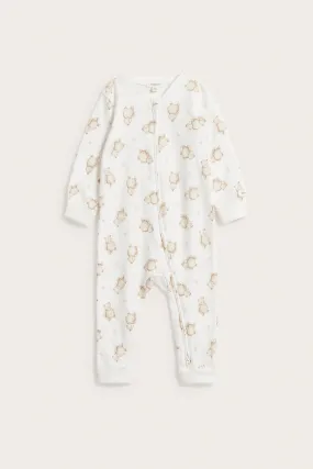 Baby white teddy bear patterned sleepsuit