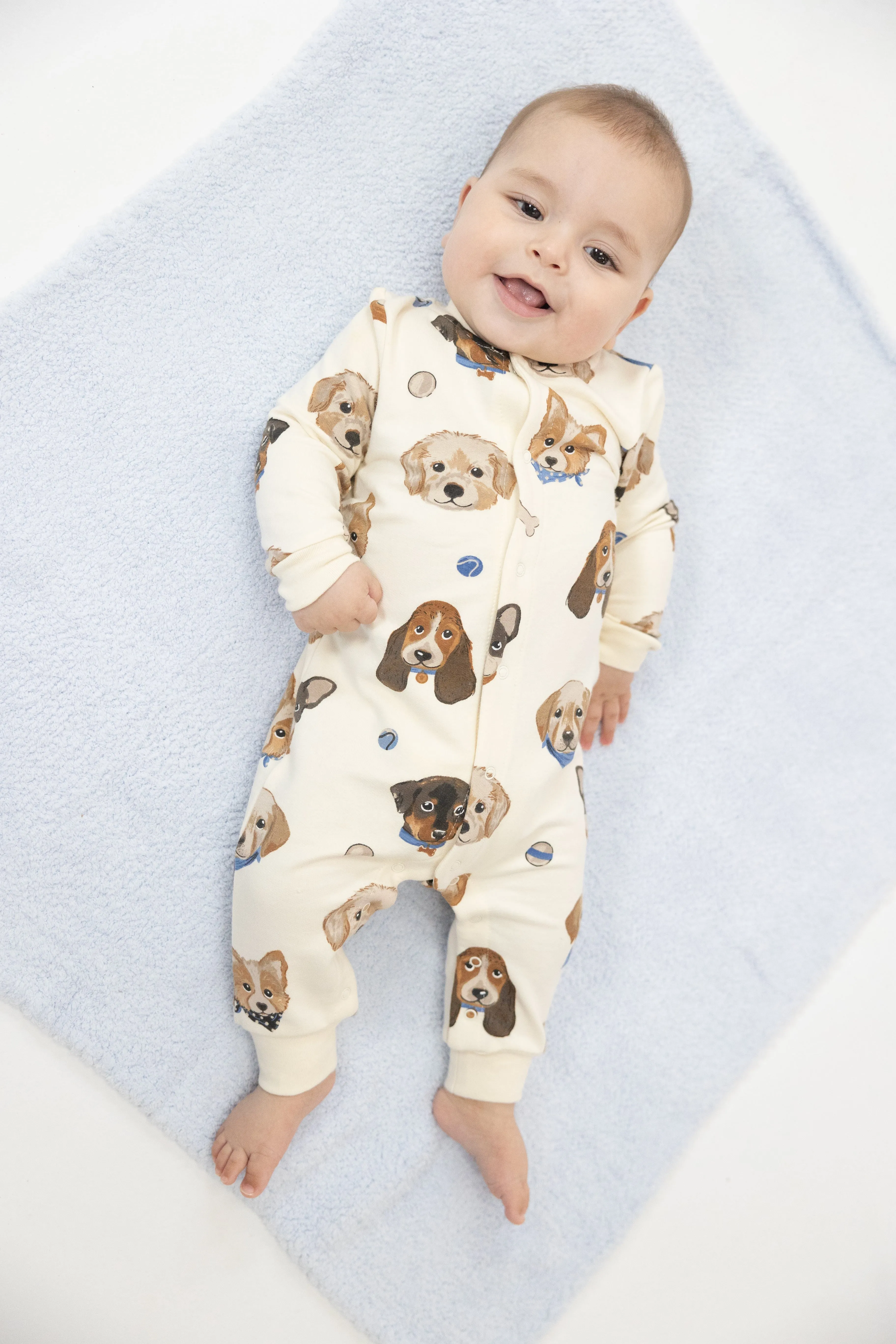 Baseball Collar Romper - Vintage Puppy  Faces