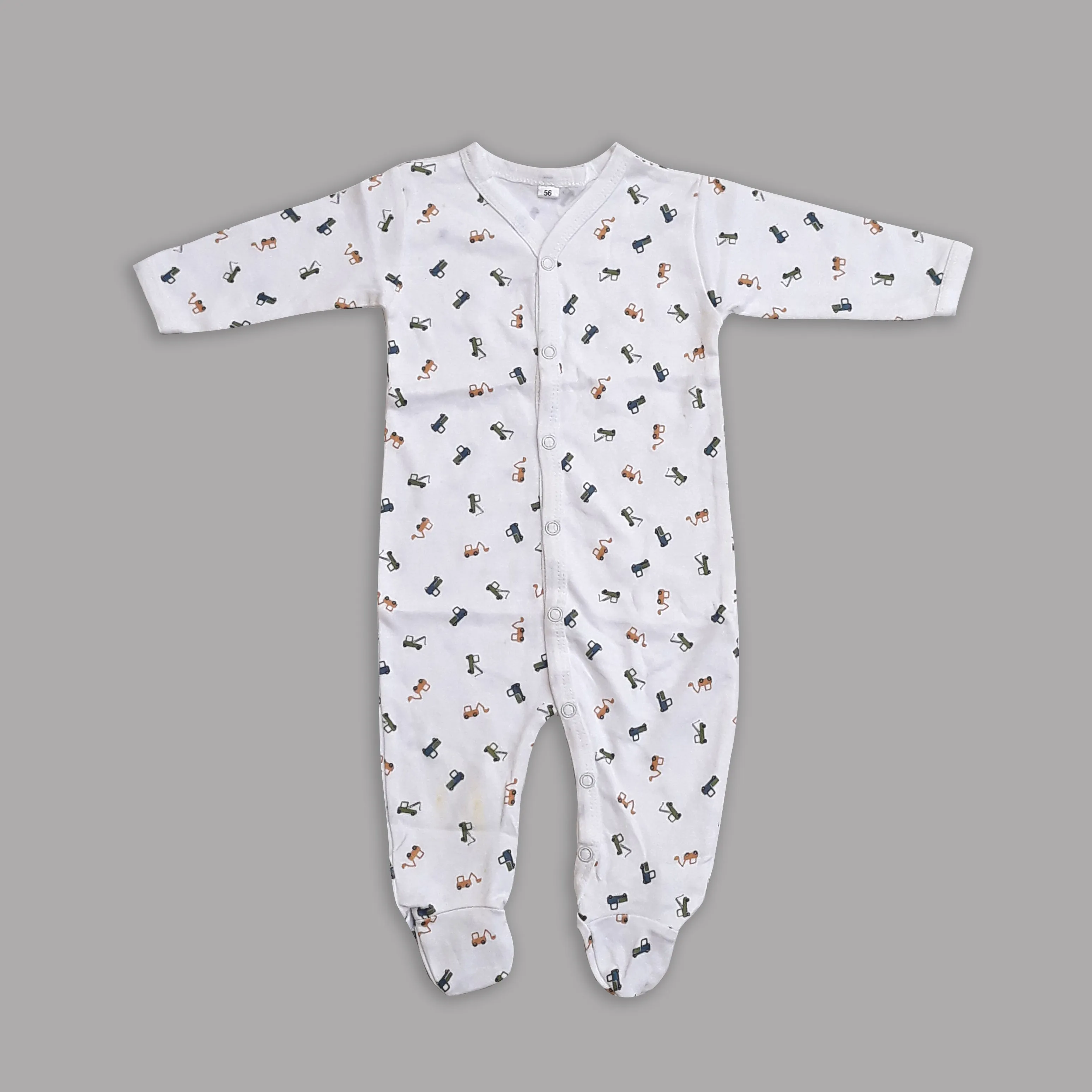 BC - Kids 'White' Organic Cotton Truck Printed Romper BC446