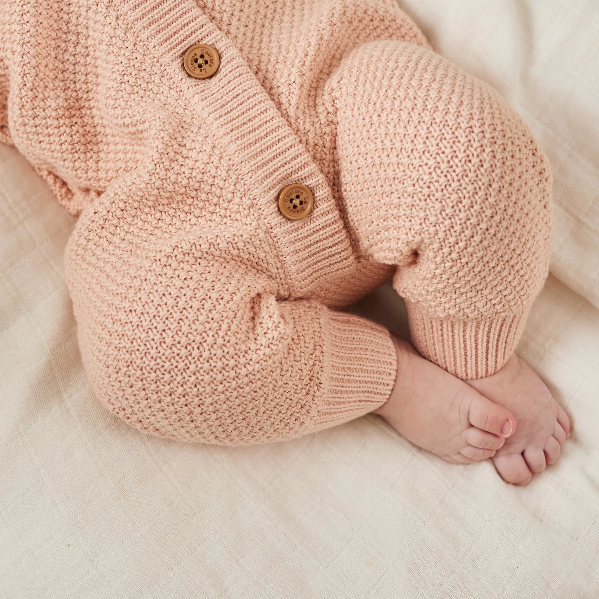 Bear Knitted Romper - Vintage Peach