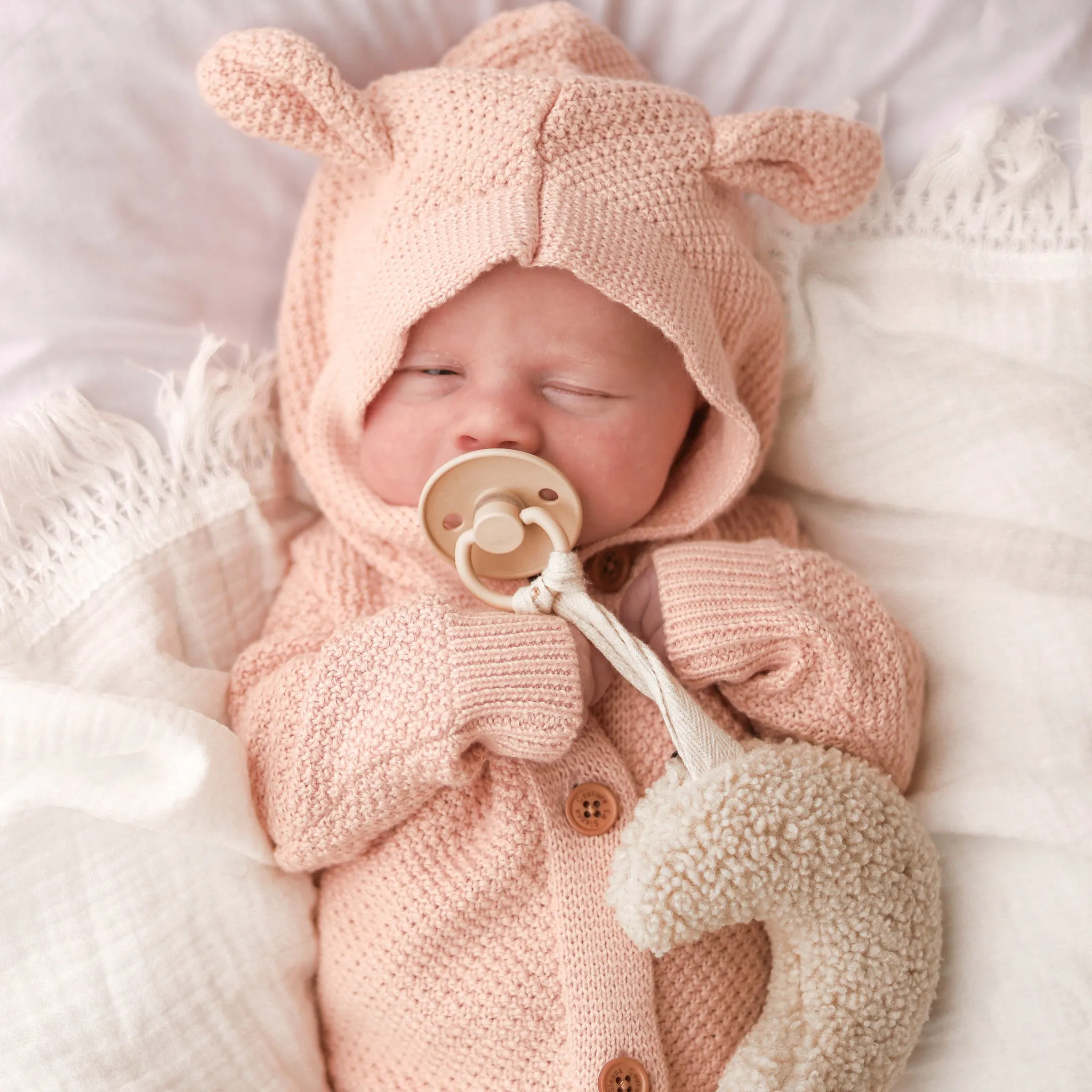 Bear Knitted Romper - Vintage Peach