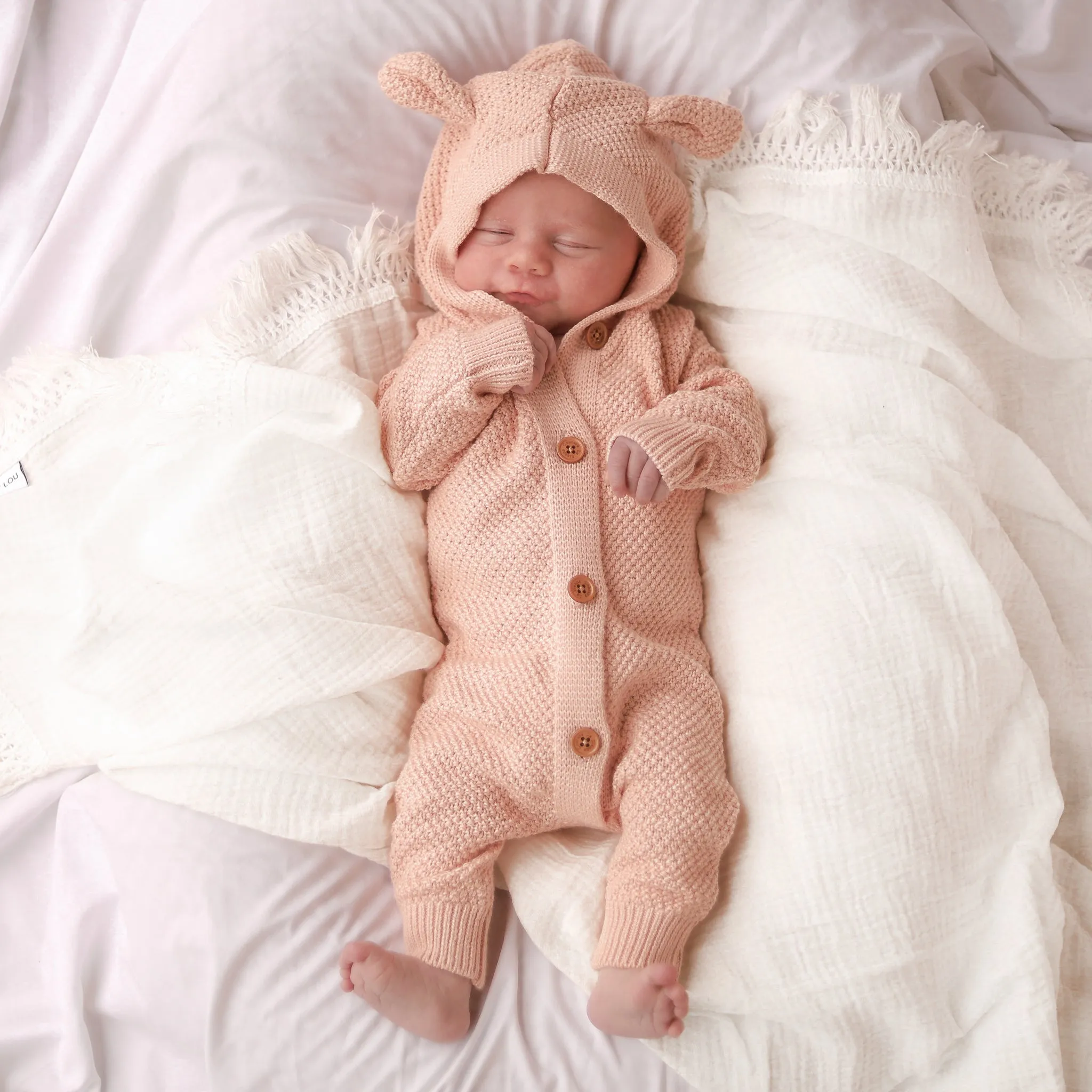 Bear Knitted Romper - Vintage Peach