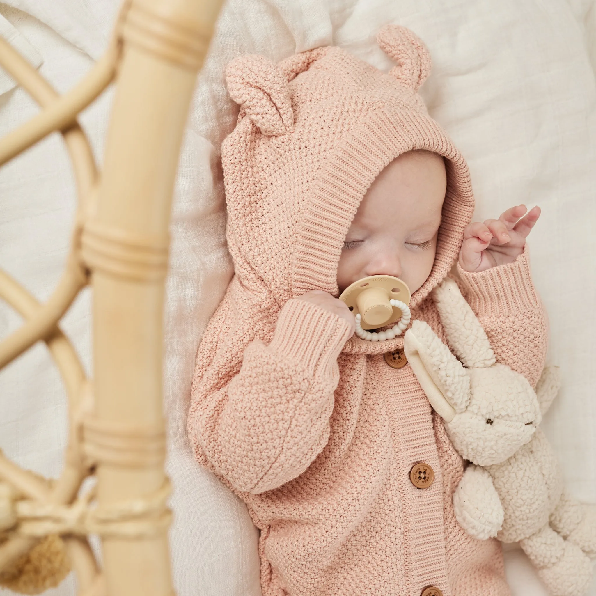 Bear Knitted Romper - Vintage Peach