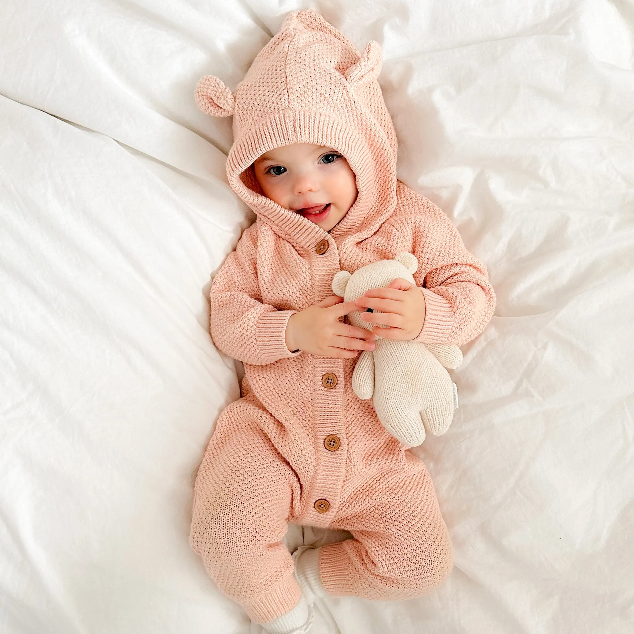 Bear Knitted Romper - Vintage Peach